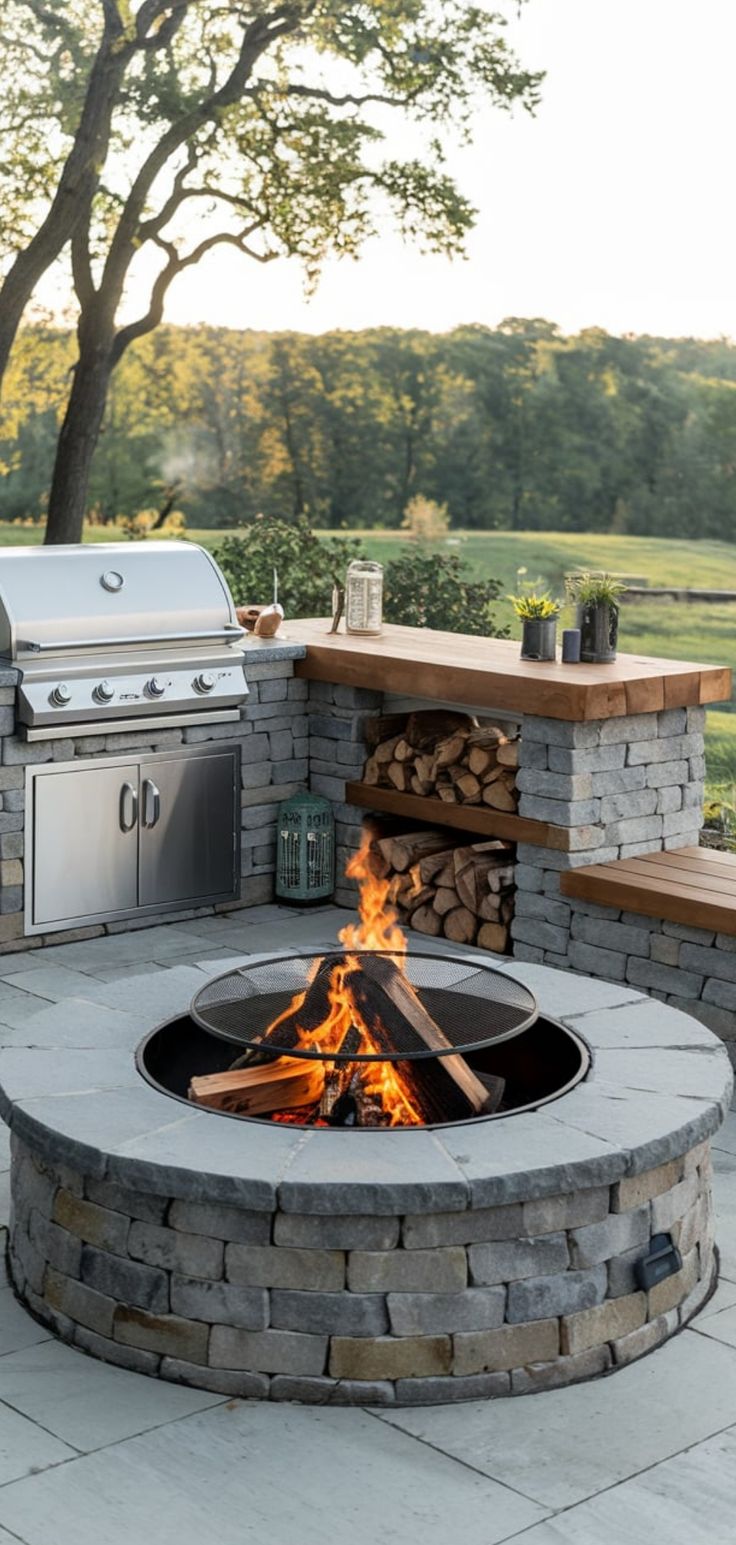 Beautiful outdoor kitchen and fire pit design